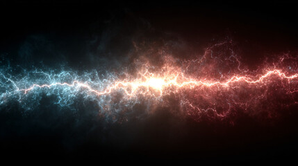 A single gradient red and blue lightning bolt, symbolizing speed and power - on a black background