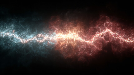 A single gradient red and blue lightning bolt, symbolizing speed and power - on a black background