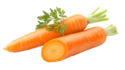 Fresh Carrots with Green Stems and Leaves Nutritious Root Vegetable Healthy Eating Ingredient Isolated on Background