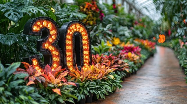 Illuminated 30th Anniversary Pathway in Greenhouse