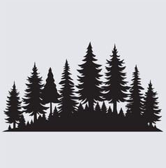 Obraz premium a dense of pine forest with overlapping silhouette vector art illustration, winter forest background