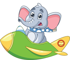 Cute elephant animal flying airplane