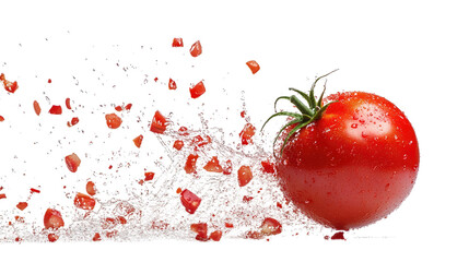 Falling tomato in water isolated on white background PNG 