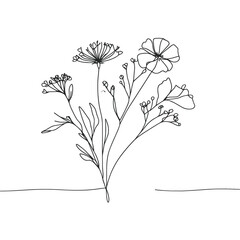 Naklejka premium Dried flowers for crafts in minimalist line art style on transparent background 