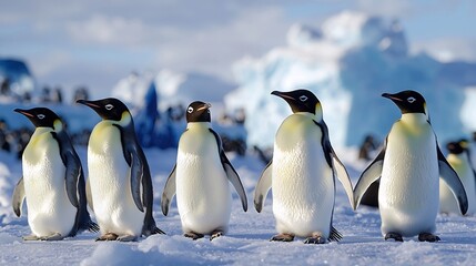 Fototapeta premium Emperor Penguins on Antarctic Ice Majestic Wildlife Polar Adventure Stunning Winter Scene Antarctic Expedition Wildlife