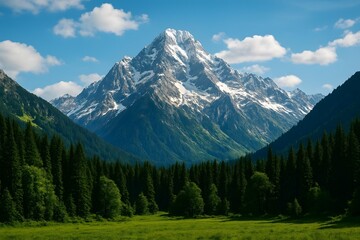 Fototapeta premium Scenic Mountain Landscape with Snow-Capped Peaks