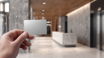 Digital access card held in a modern lobby space Generative AI
