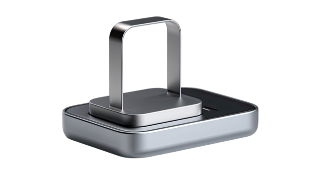 Gray metal rectangular charging base with a raised loop