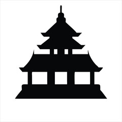 Pagoda Temple Silhouette Vector on White Background

