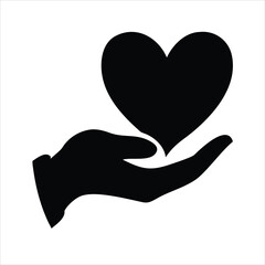 Black Heart in Hand Vector Icon on White Background

