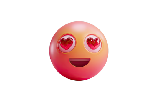 3D rendered smiling face with hearts in eyes.  Smiling emoji
