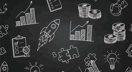 Creative chalkboard concept blending key startup elements like innovation, strategy, and financial growth