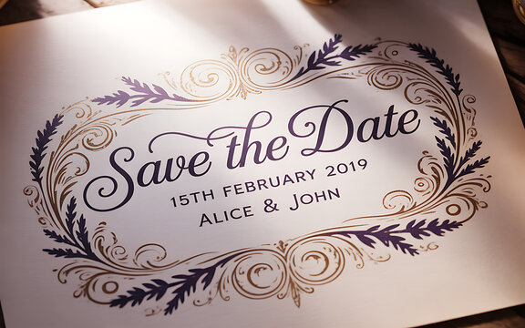 Save the Date wedding invitation with ornate floral border