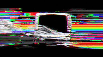 minimal VHS Distress , distorted high quality texture with glitch on black solid background.