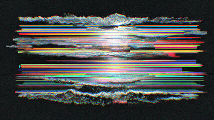 minimal VHS Distress , distorted high quality texture with glitch on black solid background.