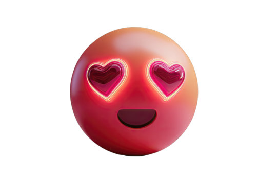 3D smiling face with glowing hearts