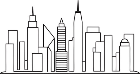 Obraz premium Modern Cityscape Skyline Silhouette Minimalist Urban Design Featuring Tall Buildings and Architectural Diversity Ideal for Backgrounds and Creative Projects