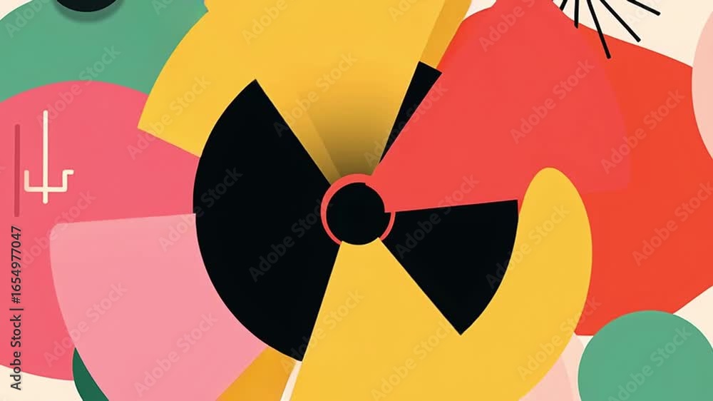 Poster survivors of nuclear testing colorful abstract shapes and patterns for modern design use, day agains