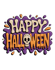 Happy Halloween lettering with skull and purple splashes