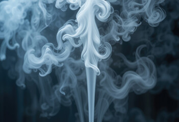 Swirling wisps of white smoke rising against a dark blue background creating abstract patterns