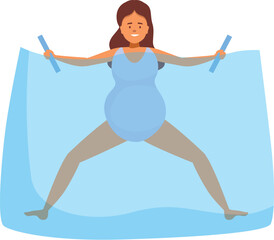 Pregnant woman exercising in a swimming pool, holding pool noodles and doing aqua fitness