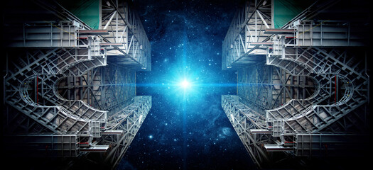 The Space Station orbiting star.  Scientific space exploration using a space station. Elements of this image furnished by NASA.