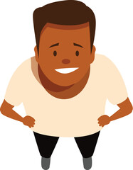 Happy man standing with hands on his hips, seen from a high angle view