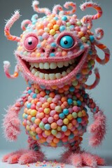 Fototapeta premium Colorful candy monster character with playful features and vibrant textures in a whimsical display
