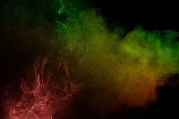 Green and pink steam on a black background.