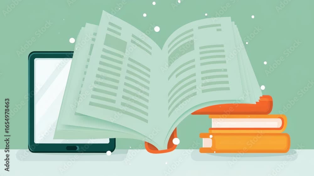 Aufkleber clean vector icon of mobile phone with open book and stacked books in modern design