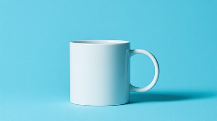 Obraz premium A clean, simple, white ceramic mug sits against a bright blue backdrop, presenting a minimalist aesthetic for beverage enjoyment.