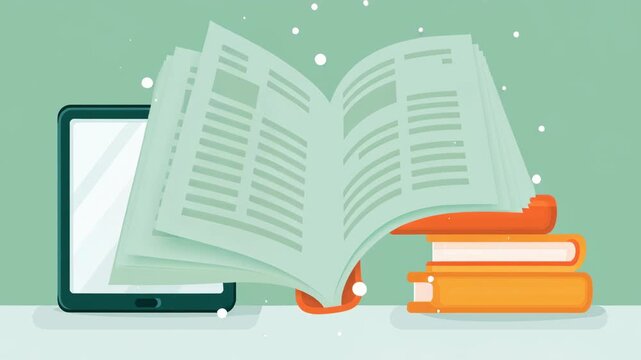 Clean Vector Icon of Mobile Phone with Open Book and Stacked Books in Modern Design