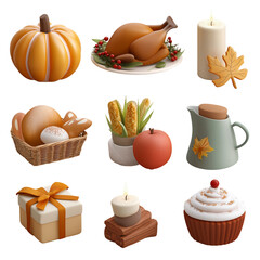 Thanksgiving Feast Roasted Turkey, Pumpkins, and Festive Tableware