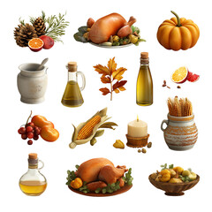 Thanksgiving Feast Roasted Turkey, Pumpkins, and Festive Autumn Food