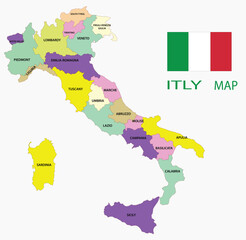 Fototapeta premium Italy map with states,detailed political division map Italy , printable Italy map.