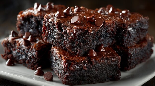 thick fudgy chocolate brownies with glossy chips and moist rich texture