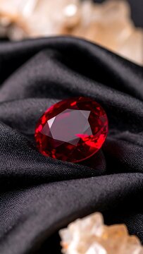 Oval ruby gemstone on black fabric