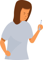 Female nurse looking at digital thermometer measuring body temperature, healthcare and medical concept