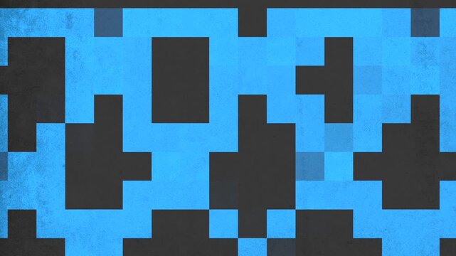 A pixelated blue and black pattern consisting of small squares on a black background. The intricate design is formed by varying shades of blue and black squares in a grid layout