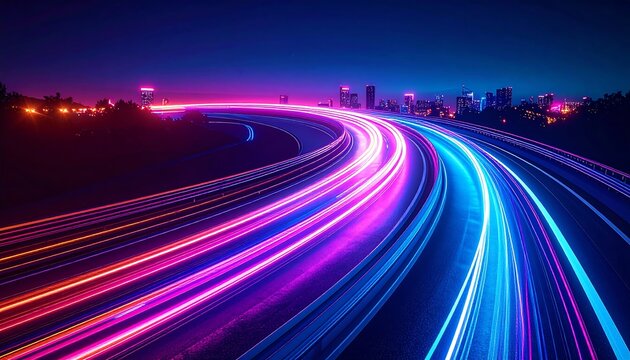 3D Rendering of highway in city. High speed motion blur. Concept of leading in business, Hi tech products background, artificial intelligence, hyper loop, virtual reality, high speed network.