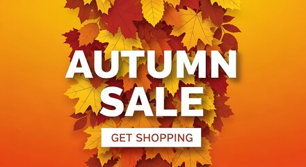 Colorful fall foliage complements an autumnal sale announcement against an orange backdrop to attract shoppers