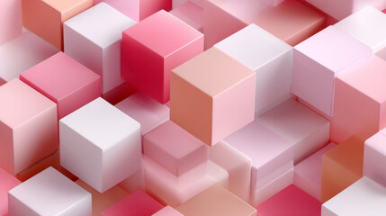 Naklejka premium Collection of pink, peach, and white cubes creates vibrant geometric pattern. arrangement is visually striking and modern
