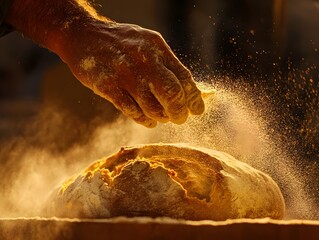 A Professional Baker Preparing Warm Rustic Sourdough Bread for Display, baker kneading dough