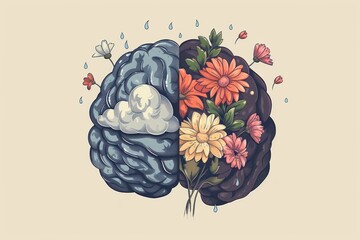 Vector illustration of an abstract floral brain pattern design with nature, vintage, and spring elements
