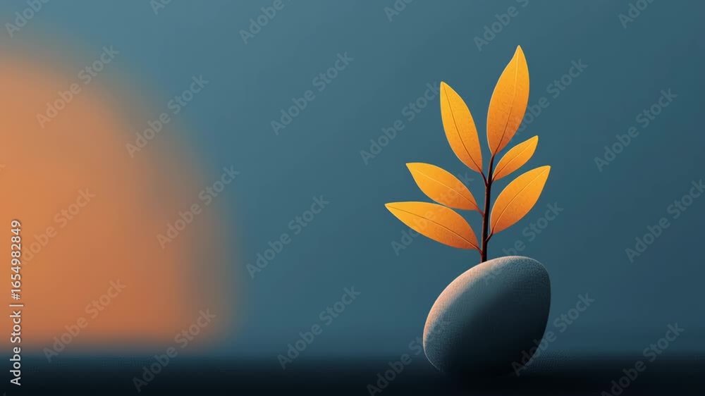 Poster minimalist representation of seed and leaf on smooth stone with gentle background colors