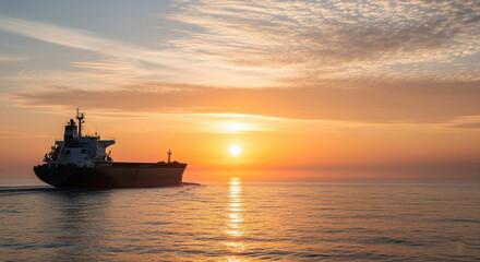 Fototapeta premium Cargo ship sailing in vast ocean transportation background