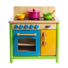 (Toy Kitchen Set) &mdash; Colorful toy kitchen utensils and stove, isolated PNG