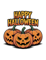 Three jack o lanterns happy Halloween pumpkin spooky