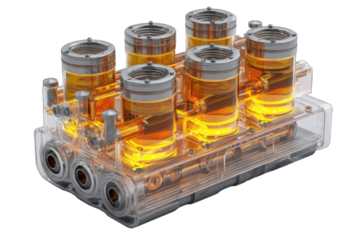 Transparent engine with glowing liquid