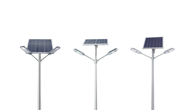 Street light pole with solar panel on transparent background png